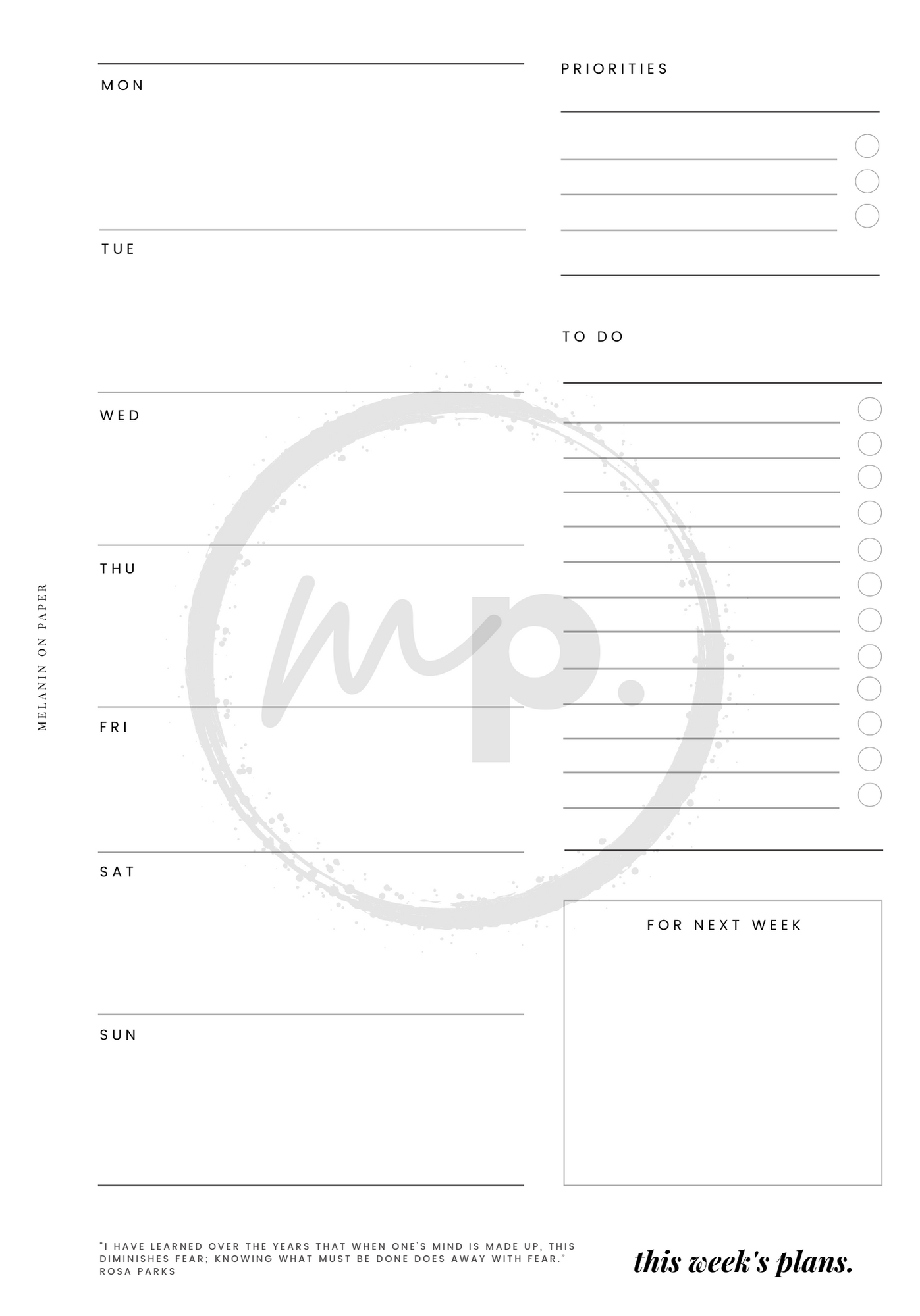 "this week's plans" Printable Planner Insert