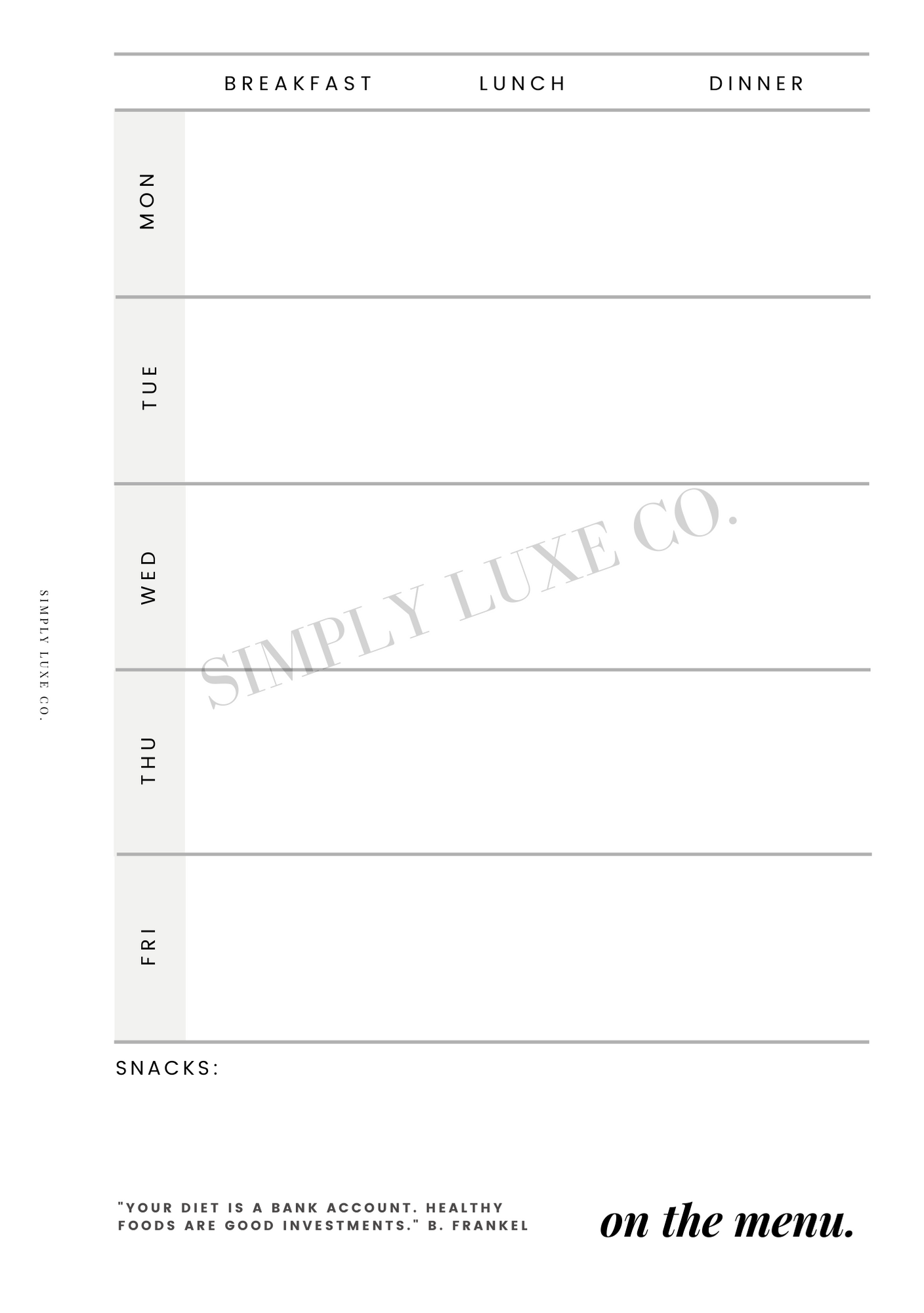 grocery list & on the menu "Editorial Edition" Printable Insert