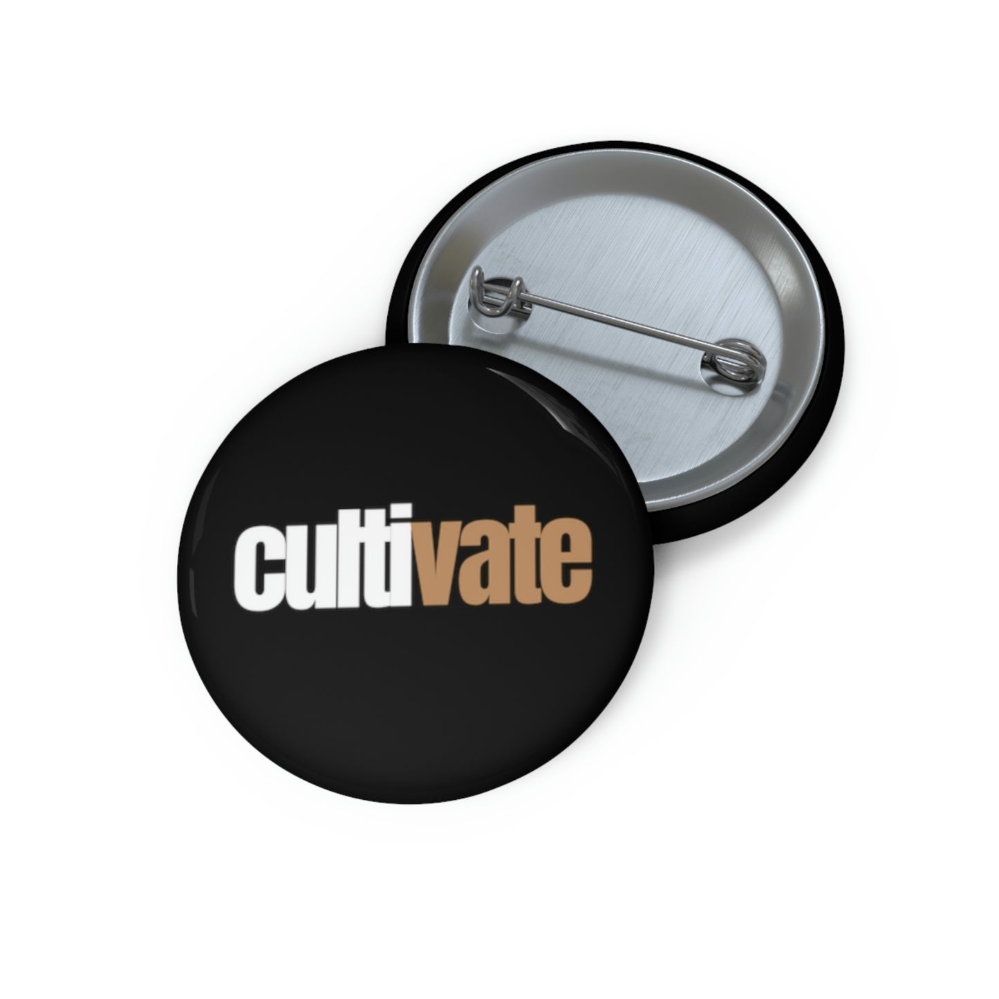 "cultivate" Pin Button - white & gold