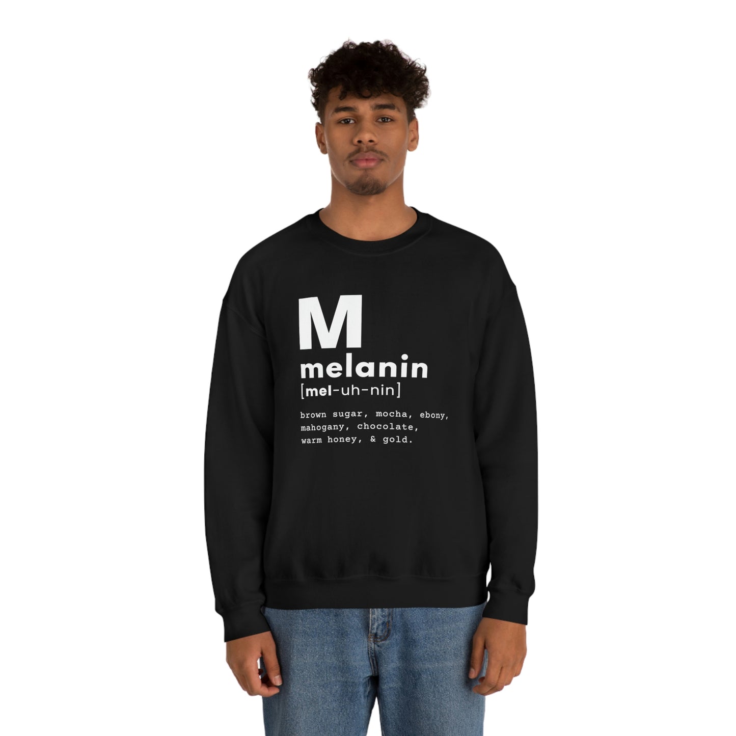 "melanin" Unisex Heavy Blend™ Crewneck Sweatshirt - Black & Navy Blue Available