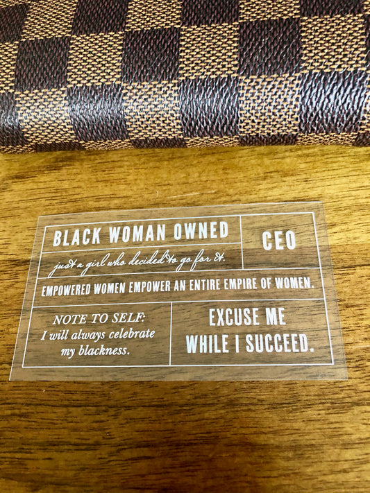 "Black Woman Owned" Transparent Planner Card