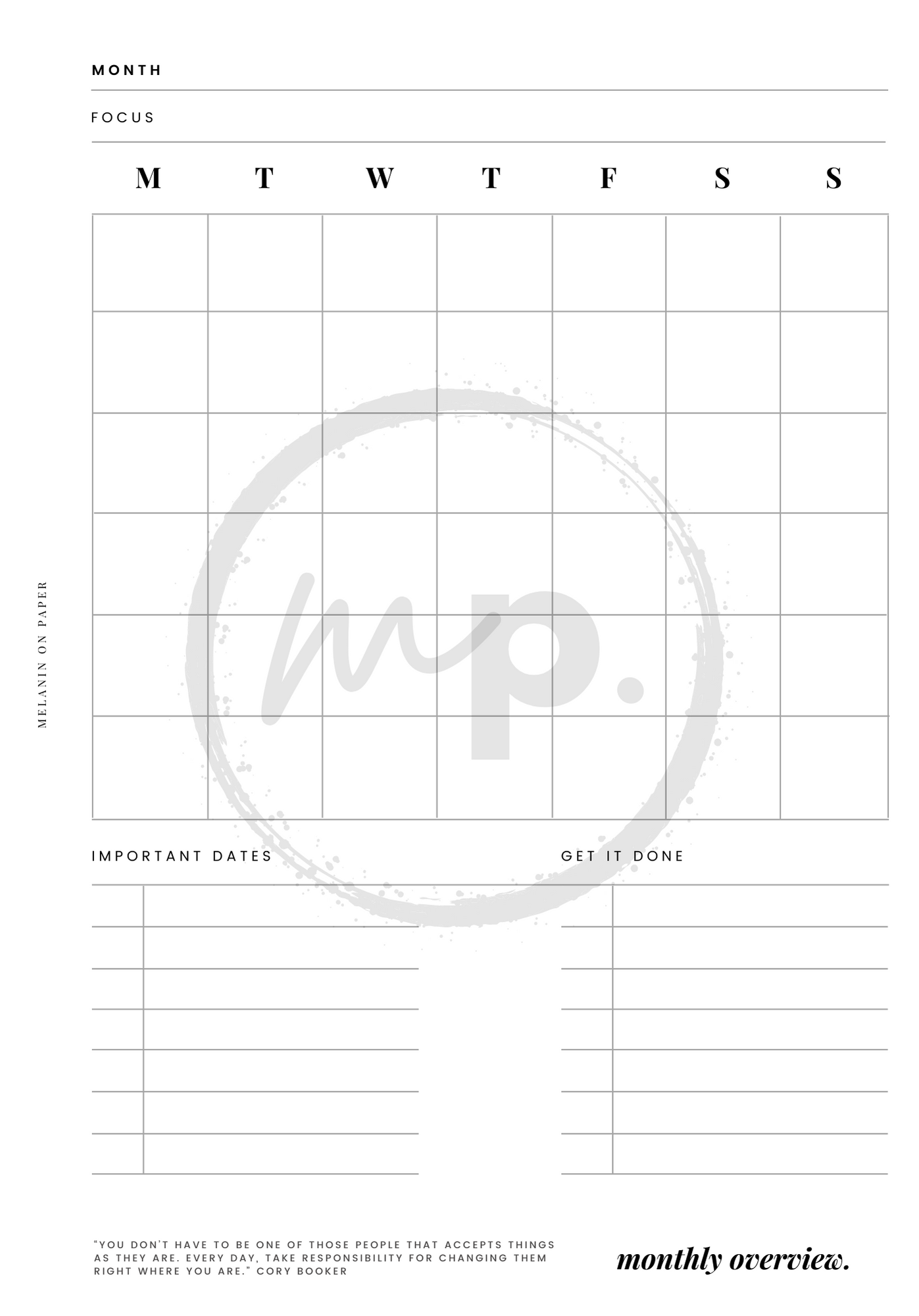 "monthly overview" - v1 Printable Planner Insert