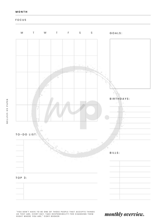 "monthly overview" - v2 Printable Planner Insert