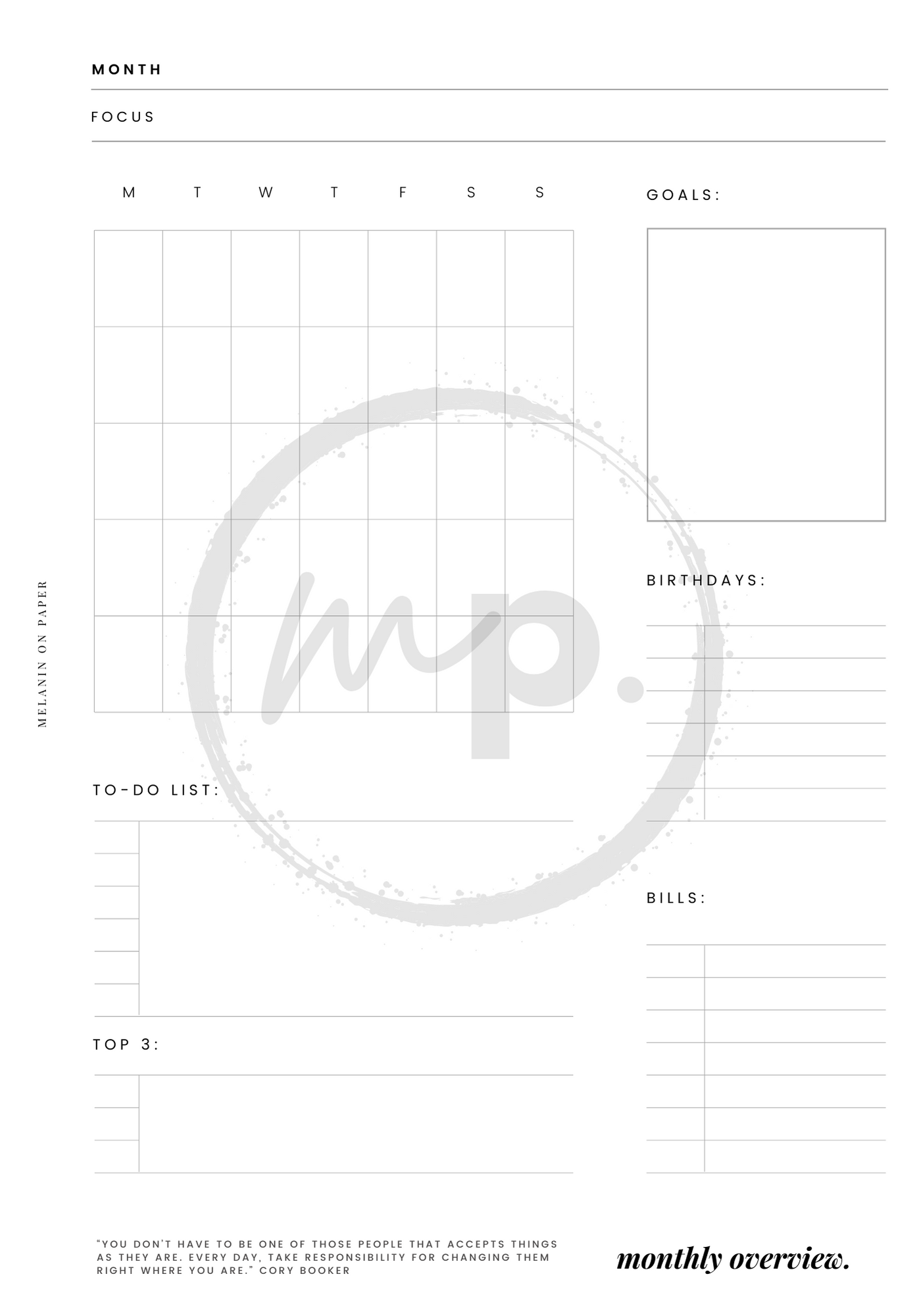 "monthly overview" - v2 Printable Planner Insert